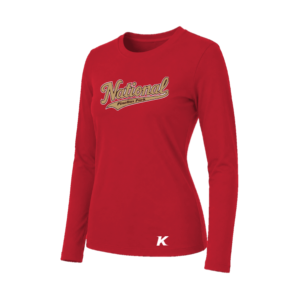 Baseball Majors–Andrix Women's Jersey Long-Sleeve Tee – National Script – Red – front mockup
