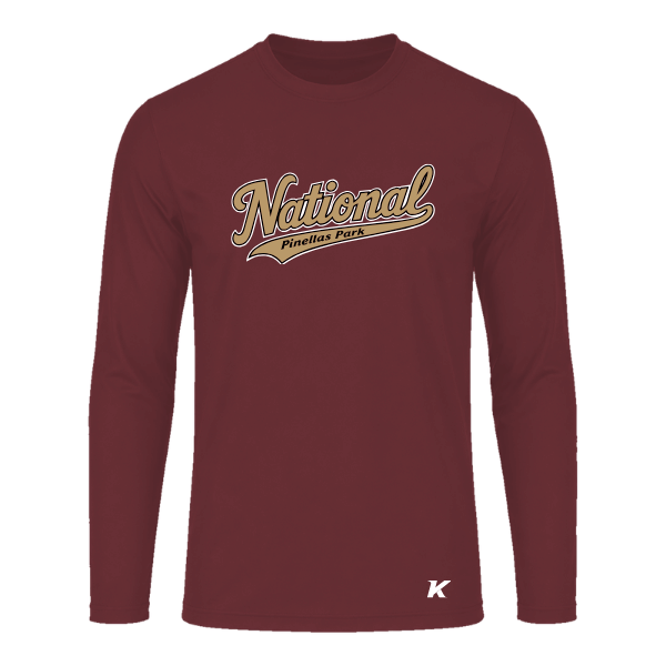 Baseball Majors–Andrix Vision Performance Long-Sleeve Tee – National Script – Cardinal – front mockup