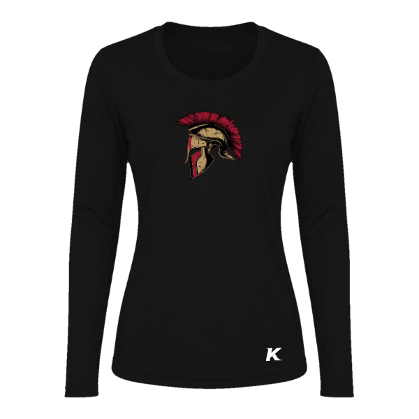 Baseball Majors–Andrix Vision Women's Performance Long-Sleeve Tee – Spartan Helmet – Black – front mockup