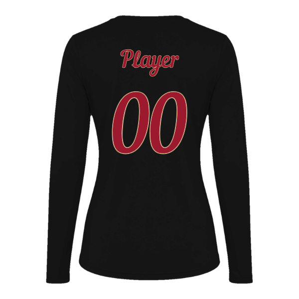 Baseball Majors–Andrix Vision Women's Performance Long-Sleeve Tee – Spartan Helmet – Black – back mockup