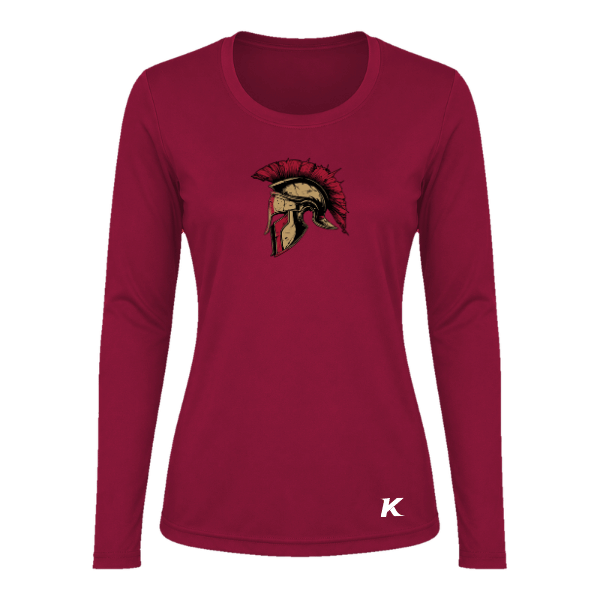 Baseball Majors–Andrix Vision Women's Performance Long-Sleeve Tee – Spartan Helmet – Cardinal – front mockup
