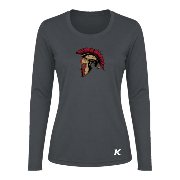 Baseball Majors–Andrix Vision Women's Performance Long-Sleeve Tee – Spartan Helmet – Charcoal – front mockup