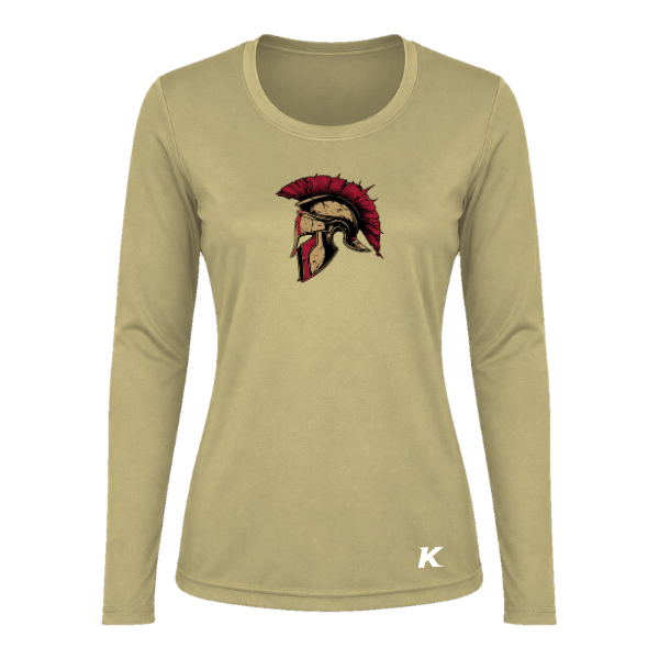 Baseball Majors–Andrix Vision Women's Performance Long-Sleeve Tee – Spartan Helmet – Vegas Gold – front mockup