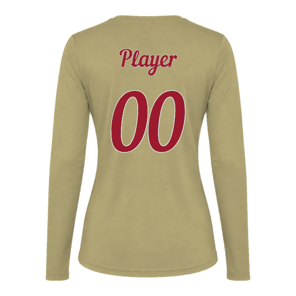 Baseball Majors–Andrix Vision Women's Performance Long-Sleeve Tee – Spartan Helmet – Vegas Gold – back mockup
