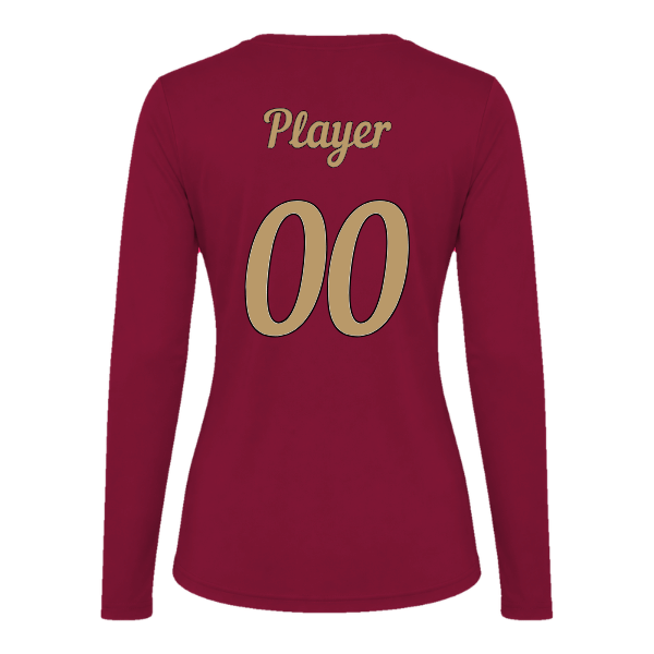 Baseball Majors–Andrix Vision Women's Performance Long-Sleeve Tee – National Script – Cardinal – back mockup