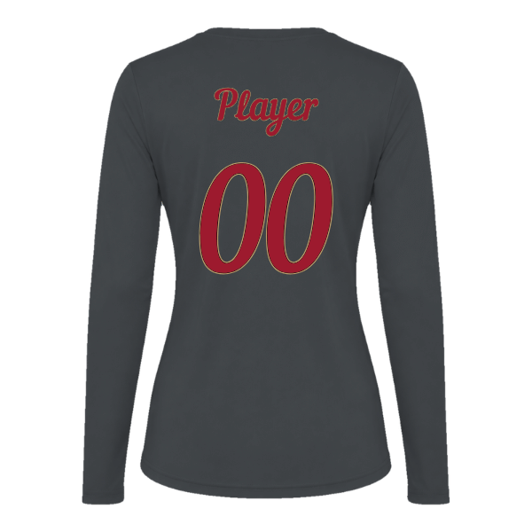 Baseball Majors–Andrix Vision Women's Performance Long-Sleeve Tee – National Script – Charcoal – back mockup