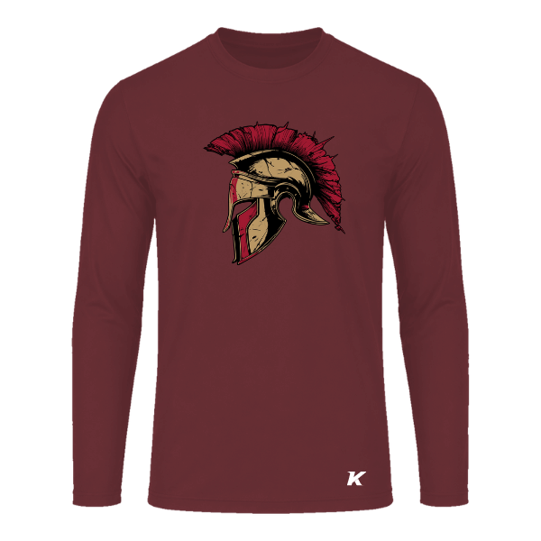 Baseball Majors–Andrix Youth Vision Performance Long-Sleeve Tee – Spartan Helmet – Cardinal – front mockup