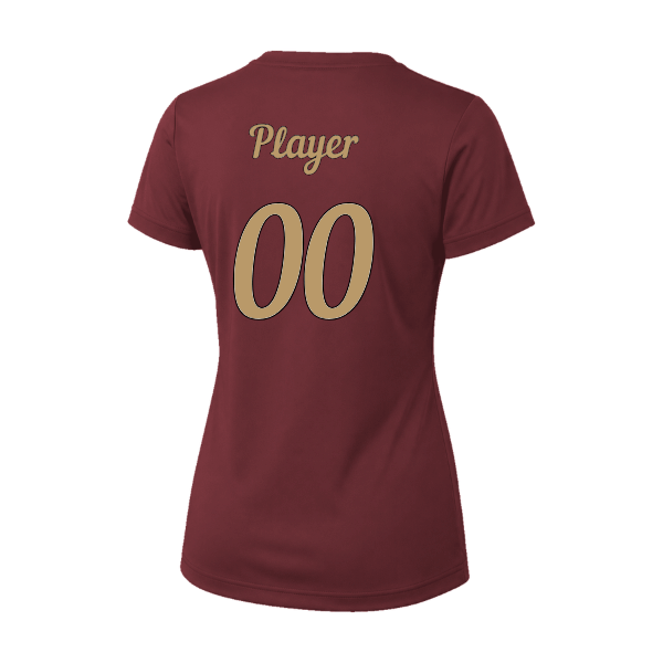 Baseball Majors–Andrix Vision Women's Performance Short-Sleeve Tee – Spartan Helmet – Cardinal – back mockup