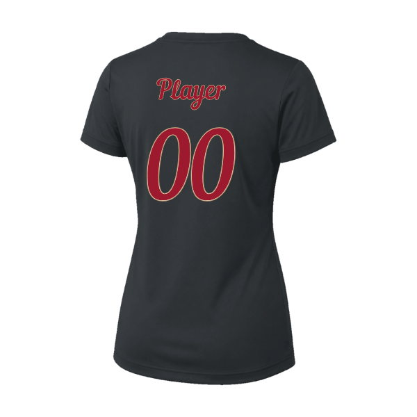 Baseball Majors–Andrix Vision Women's Performance Short-Sleeve Tee – National Script – Black – back mockup