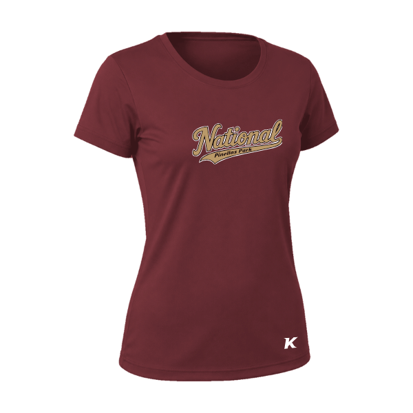 Baseball Majors–Andrix Vision Women's Performance Short-Sleeve Tee – National Script – Cardinal – front mockup