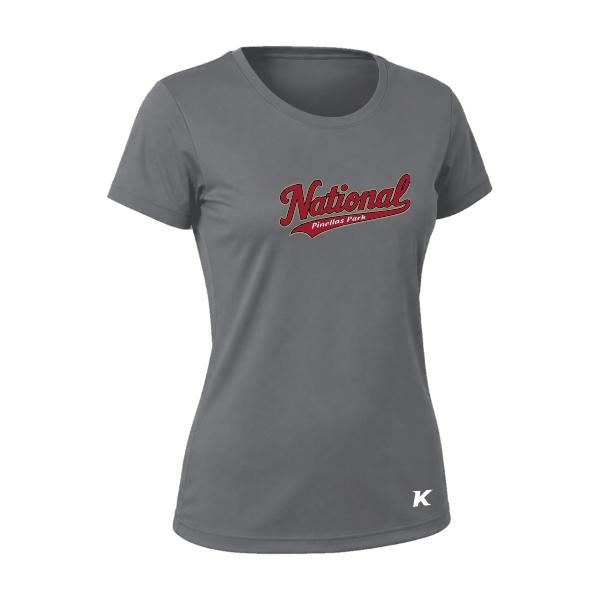 Baseball Majors–Andrix Vision Women's Performance Short-Sleeve Tee – National Script – Charcoal – front mockup
