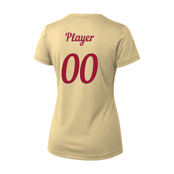 Baseball Majors–Andrix Vision Women's Performance Short-Sleeve Tee – National Script – Vegas Gold – back mockup