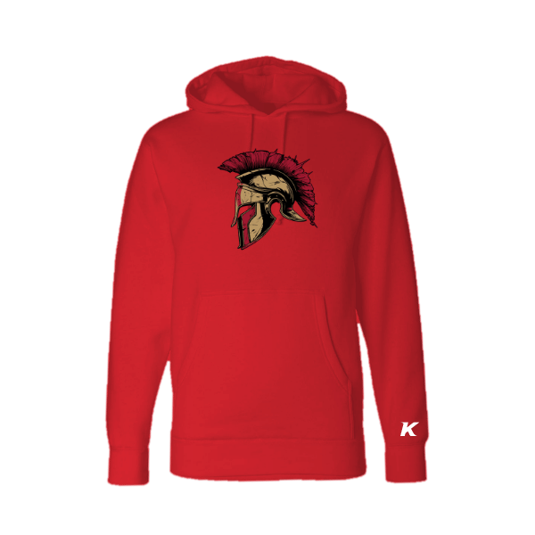 Baseball Majors–Andrix Unisex Heavyweight Hooded Sweatshirt – Spartan Helmet – Red – front mockup