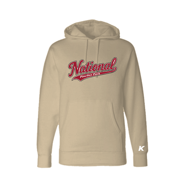Baseball Majors–Andrix Unisex Heavyweight Hooded Sweatshirt – National Script – Sandstone – front mockup