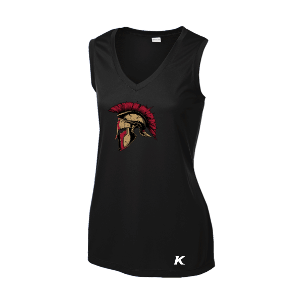Baseball Majors–Andrix Women's Sleeveless PosiCharge Competitor V-Neck Tee – Spartan Helmet – Black – front mockup