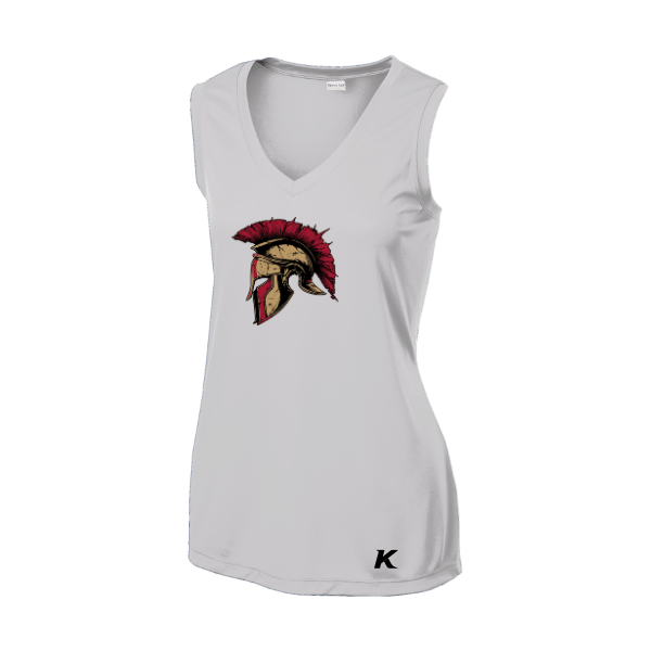 Baseball Majors–Andrix Women's Sleeveless PosiCharge Competitor V-Neck Tee – Spartan Helmet – Silver – front mockup