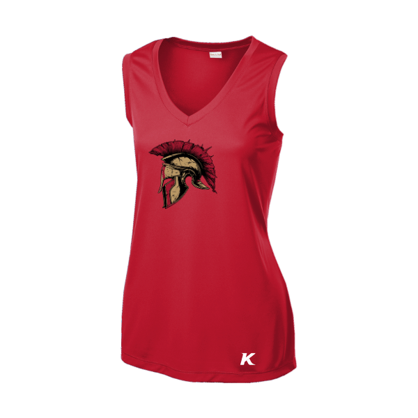 Baseball Majors–Andrix Women's Sleeveless PosiCharge Competitor V-Neck Tee – Spartan Helmet – True Red – front mockup