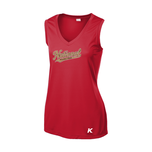 Baseball Majors–Andrix Women's Sleeveless PosiCharge Competitor V-Neck Tee – National Script – True Red – front mockup