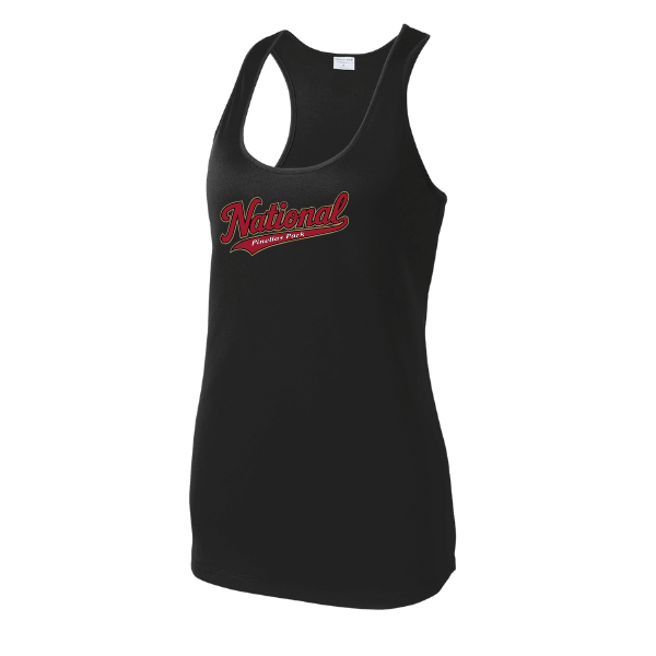 Baseball Majors–Andrix Women's PosiCharge Competitor Racerback Tank – National Script – Black – front mockup