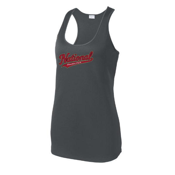 Baseball Majors–Andrix Women's PosiCharge Competitor Racerback Tank – National Script – Iron Gray – front mockup
