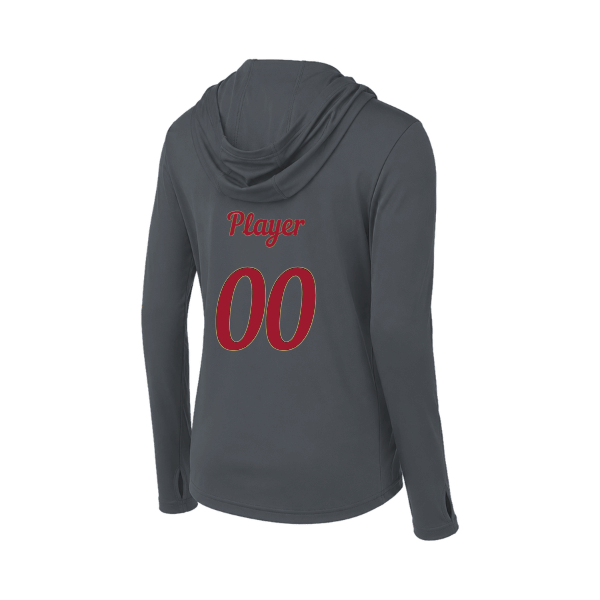 Baseball Majors–Andrix Women's PosiCharge Competitor Hooded Pullover – Spartan Helmet – Iron Gray – back mockup