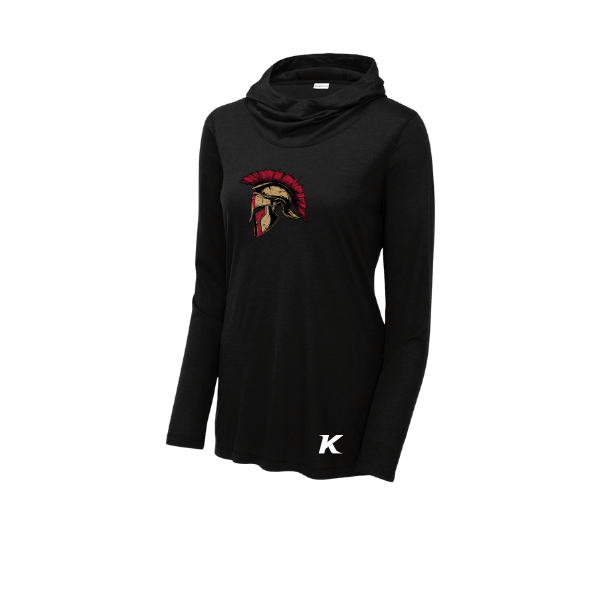 Baseball Majors–Andrix Women's PosiCharge Tri-Blend Wicking Long-Sleeve Hoodie – Spartan Helmet – Black – front mockup