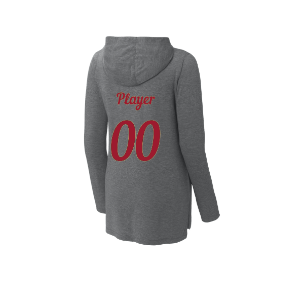 Baseball Majors–Andrix Women's PosiCharge Tri-Blend Wicking Long-Sleeve Hoodie – Spartan Helmet – Dark Gray Heather – back mockup