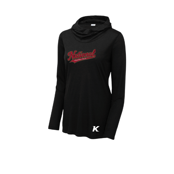 Baseball Majors–Andrix Women's PosiCharge Tri-Blend Wicking Long-Sleeve Hoodie – National Script – Black – front mockup