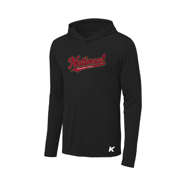 Baseball Majors–Andrix Posi-UV Pro Long-Sleeve Hoodie – National Script – Black – front mockup