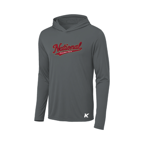 Baseball Majors–Andrix Posi-UV Pro Long-Sleeve Hoodie – National Script – Dark Smoke Gray – front mockup