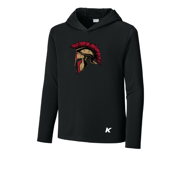 Baseball Majors–Andrix Youth Posi-UV Pro Long-Sleeve Hoodie – Spartan Helmet – Black – front mockup