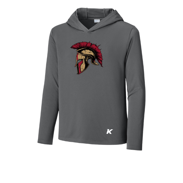 Baseball Majors–Andrix Youth Posi-UV Pro Long-Sleeve Hoodie – Spartan Helmet – Dark Smoke Gray – front mockup