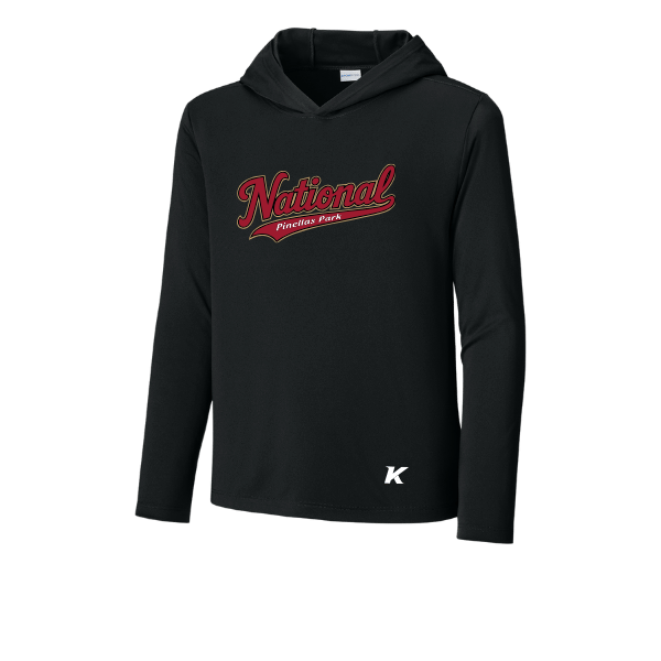 Baseball Majors–Andrix Youth Posi-UV Pro Long-Sleeve Hoodie – National Script – Black – front mockup