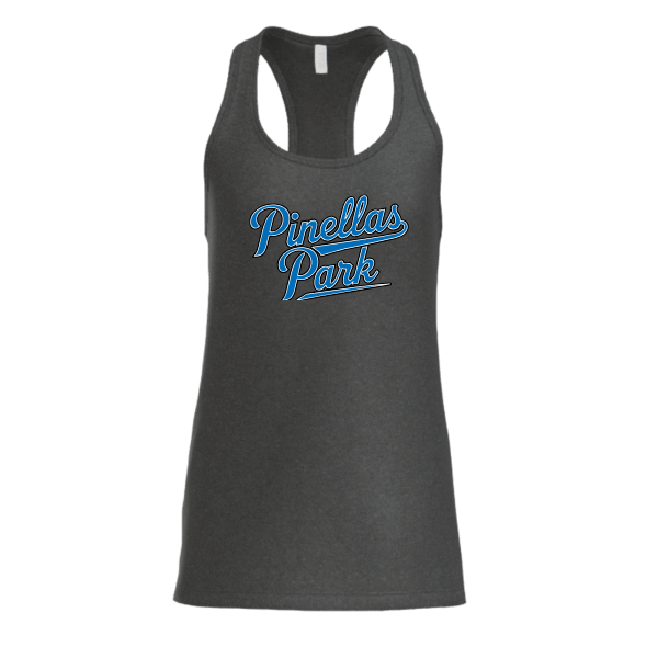 Baseball Majors–Taulbee Women's Jersey Racerback Tank – Dark Gray Heather – front mockup