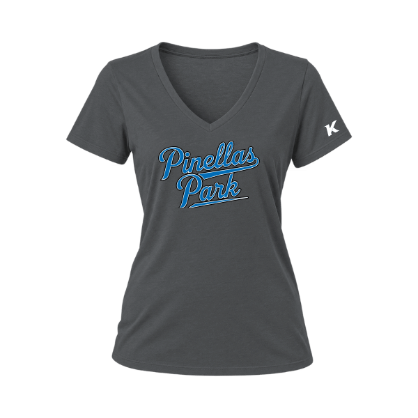 Baseball Majors–Taulbee Women's Relaxed Jersey V-Neck Tee – Asphalt – front mockup