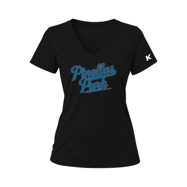 Baseball Majors–Taulbee Women's Relaxed Jersey V-Neck Tee – Black – front mockup