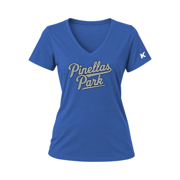 Baseball Majors–Taulbee Women's Relaxed Jersey V-Neck Tee – True Royal – front mockup