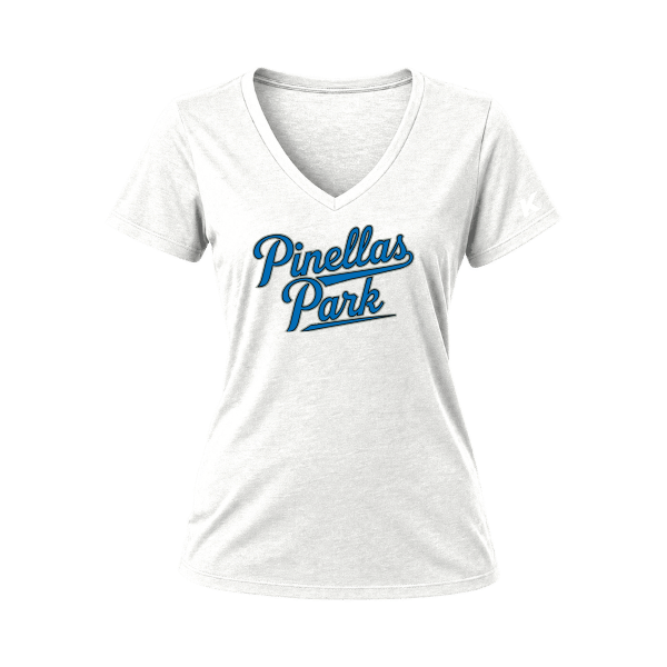 Baseball Majors–Taulbee Women's Relaxed Jersey V-Neck Tee – White – front mockup