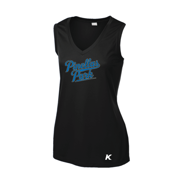 Baseball Majors–Taulbee Women's Sleeveless PosiCharge Competitor V-Neck Tee – Black – front mockup