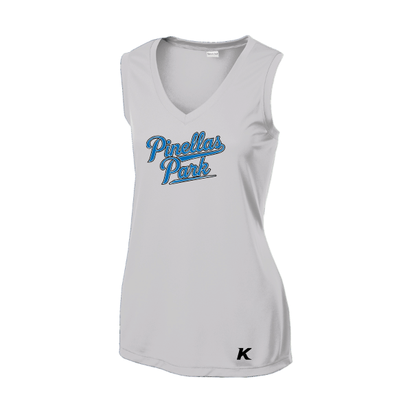 Baseball Majors–Taulbee Women's Sleeveless PosiCharge Competitor V-Neck Tee – Silver – front mockup
