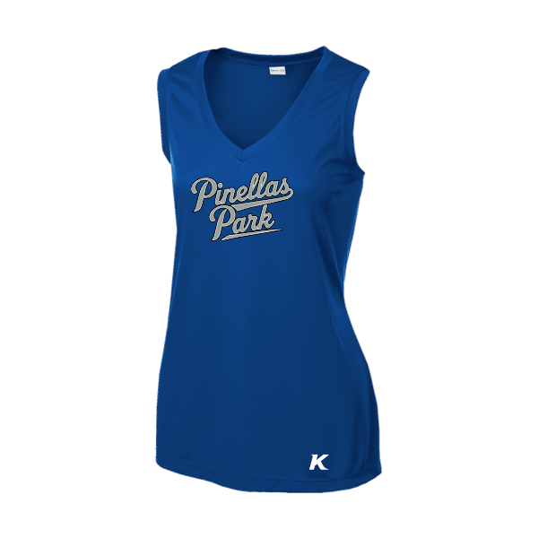 Baseball Majors–Taulbee Women's Sleeveless PosiCharge Competitor V-Neck Tee – True Royal – front mockup