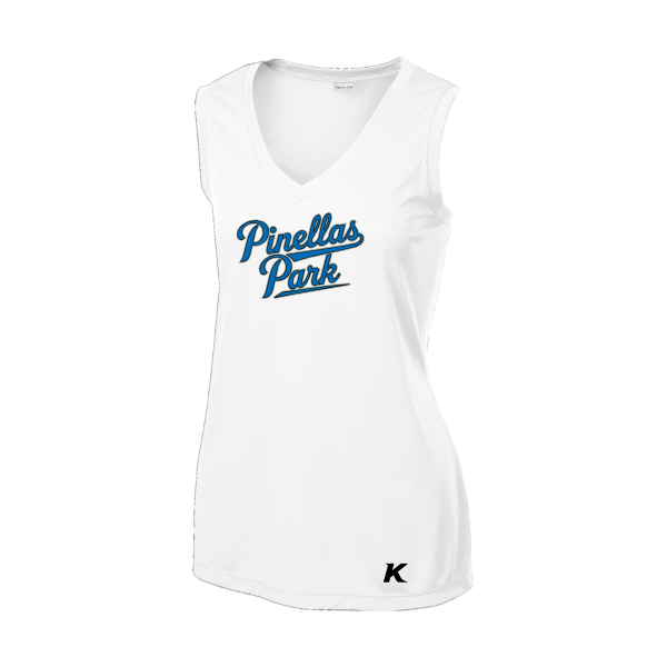 Baseball Majors–Taulbee Women's Sleeveless PosiCharge Competitor V-Neck Tee – White – front mockup