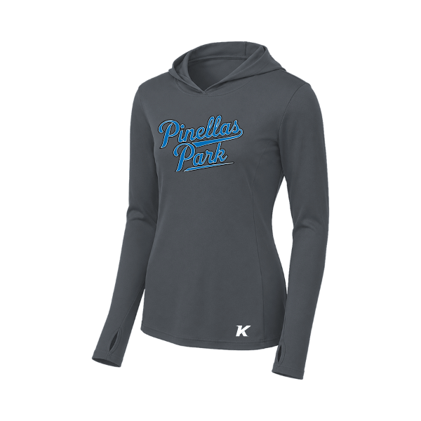 Baseball Majors–Taulbee Women's PosiCharge Competitor Hooded Pullover – Iron Gray – front mockup
