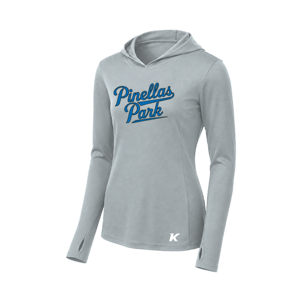 Baseball Majors–Taulbee Women's PosiCharge Competitor Hooded Pullover – Silver – front mockup