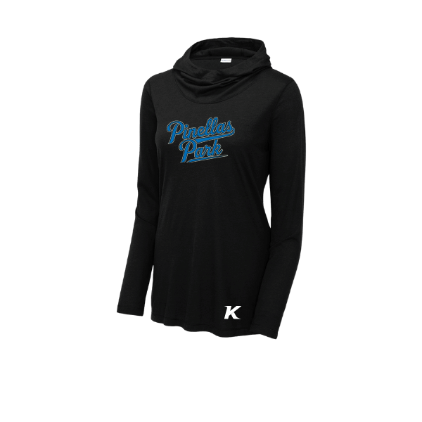 Baseball Majors–Taulbee Women's PosiCharge Tri-Blend Wicking Long-Sleeve Hoodie – Black – front mockup