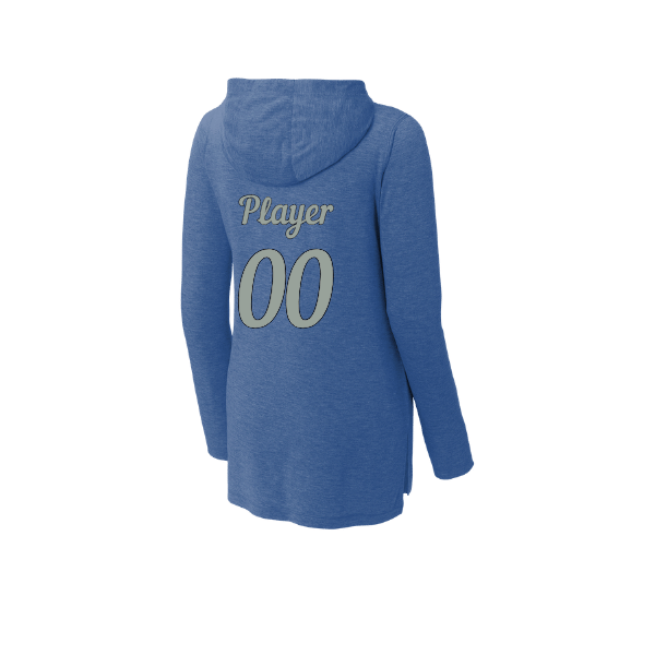 Baseball Majors–Taulbee Women's PosiCharge Tri-Blend Wicking Long-Sleeve Hoodie – True Royal Heather – back mockup