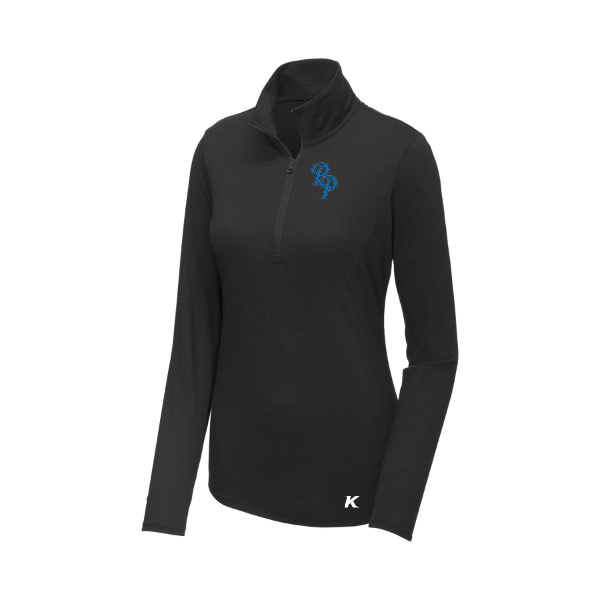 Baseball Majors–Taulbee Women's PosiCharge Tri-Blend Wicking 1/4-Zip Pullover – Black Triad Solid – front mockup