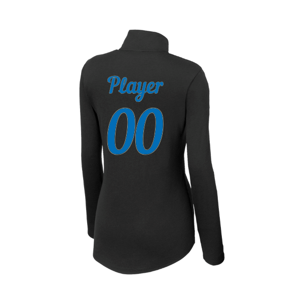 Baseball Majors–Taulbee Women's PosiCharge Tri-Blend Wicking 1/4-Zip Pullover – Black Triad Solid – back mockup