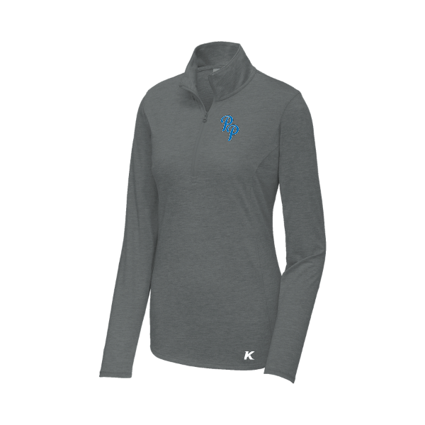 Baseball Majors–Taulbee Women's PosiCharge Tri-Blend Wicking 1/4-Zip Pullover – Dark Gray Heather – front mockup