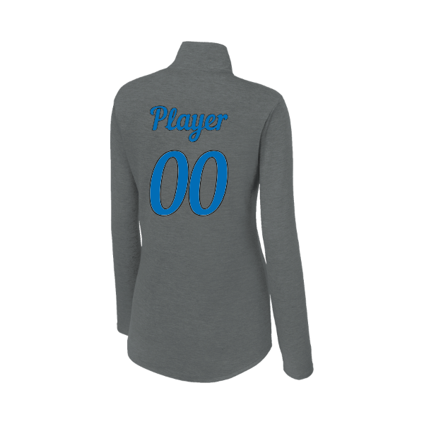 Baseball Majors–Taulbee Women's PosiCharge Tri-Blend Wicking 1/4-Zip Pullover – Dark Gray Heather – back mockup